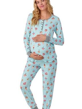 Maternity Women’s Pajama Set - Light Blue Cupcake Print